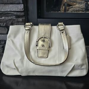 Coach Leather Bag, Cream and Gold